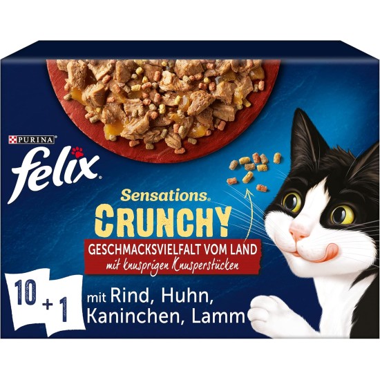 FELIX Sensations Crunchy Wet Cat Food in Jelly, Variety Mix, Pack of 6 (6 x 10 Bags of 85 g) FELIX Sensations Crunchy Wet Cat Food in Jelly, Variety Mix, Pack of 6 (6 x 10 Bags of 85 g)