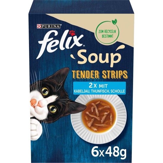 FELIX Soup Tender Strips, Soup for Cats, Variety of Flavours from the Water, Pack of 6 (6 x 48 g) FELIX Soup Tender Strips, Soup for Cats, Variety of Flavours from the Water, Pack of 6 (6 x 48 g)