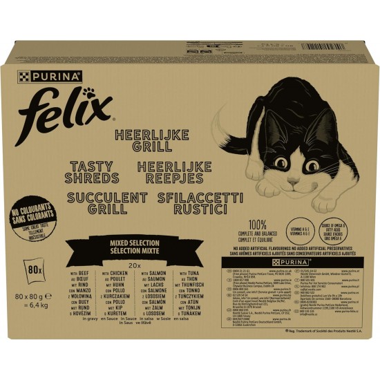FELIX Tasty Shreds Wet Cat Food in Sauce, Mixed Variety, Pack of 80 (4 x 20 x 80 g) FELIX Tasty Shreds Wet Cat Food in Sauce, Mixed Variety, Pack of 80 (4 x 20 x 80 g)
