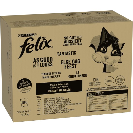 Felix Cat Food Wet in Jelly, Variety of Flavours, Large Pack of 120 (120 x 85 g) Felix Cat Food Wet in Jelly, Variety of Flavours, Large Pack of 120 (120 x 85 g)