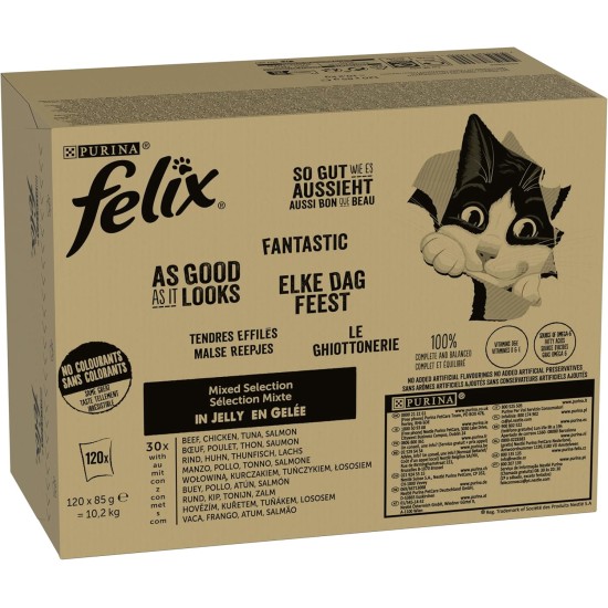 Felix Cat Food Wet in Jelly, Variety of Flavours, Large Pack of 120 (120 x 85 g) Felix Cat Food Wet in Jelly, Variety of Flavours, Large Pack of 120 (120 x 85 g)