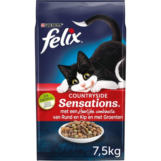 Felix Countryside Sensations Cat Food, Cat Lumps with Round, Chicken & Vegetables - Bag 7.5 kg Felix Countryside Sensations Cat Food, Cat Lumps with Round, Chicken & Vegetables - Bag 7.5 kg