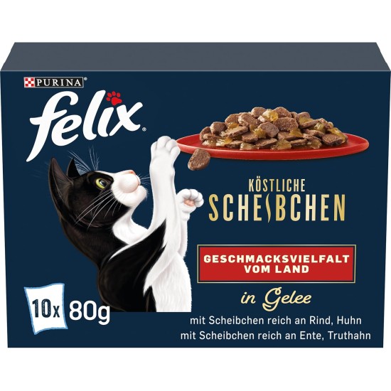 Felix Delicious Slices Wet Cat Food in Jelly, Variety of Flavours from the Water, Pack of 6 (6 x 10 Bags of 80 g) Felix Delicious Slices Wet Cat Food in Jelly, Variety of Flavours from the Water, Pack of 6 (6 x 10 Bags of 80 g)