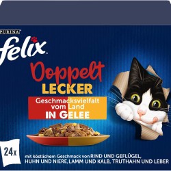 Felix Double Delicious Wet Cat Food in Jelly, Mix of Varieties, 4 Pack (4 x 24 Pouches of 85 g) Felix Double Delicious Wet Cat Food in Jelly, Mix of Varieties, 4 Pack (4 x 24 Pouches of 85 g)