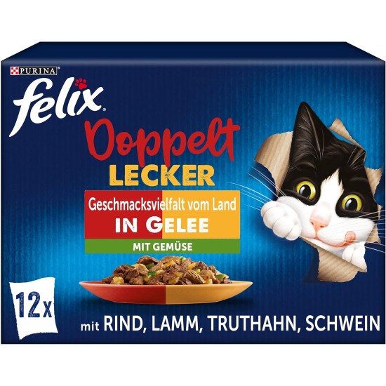 Felix Double Delicious Wet Cat Food in Jelly, Mix of Varieties, 4 Pack (4 x 24 Pouches of 85 g) Felix Double Delicious Wet Cat Food in Jelly, Mix of Varieties, 4 Pack (4 x 24 Pouches of 85 g)