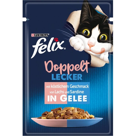 Felix Double Delicious Wet Cat Food in Jelly, Mix of Varieties, 4 Pack (4 x 24 Pouches of 85 g) Felix Double Delicious Wet Cat Food in Jelly, Mix of Varieties, 4 Pack (4 x 24 Pouches of 85 g)