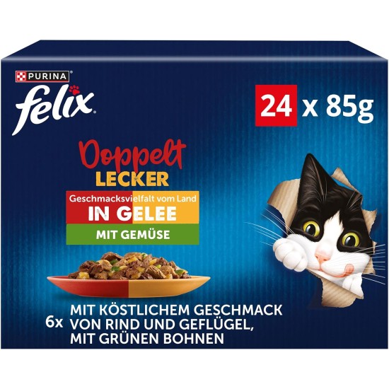 Felix Double Delicious Wet Cat Food in Jelly, Mix of Varieties, 4 Pack (4 x 24 Pouches of 85 g) Felix Double Delicious Wet Cat Food in Jelly, Mix of Varieties, 4 Pack (4 x 24 Pouches of 85 g)