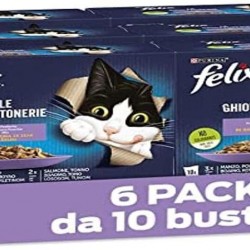 Felix Purina Le Ghiottonerie Wet Cat Food with Beef, Chicken, Salmon and Tuna, 60 Bags of 85 g Felix Purina Le Ghiottonerie Wet Cat Food with Beef, Chicken, Salmon and Tuna, 60 Bags of 85 g
