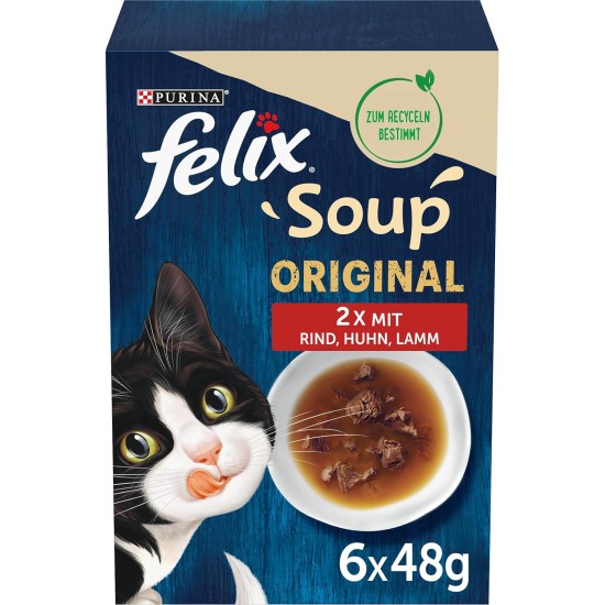 Felix Soup, Clear Soup for Cats with Delicate Pieces, Variety Mix, Pack of 8 (8 x 6 Bags of 48 g) Felix Soup, Clear Soup for Cats with Delicate Pieces, Variety Mix, Pack of 8 (8 x 6 Bags of 48 g)