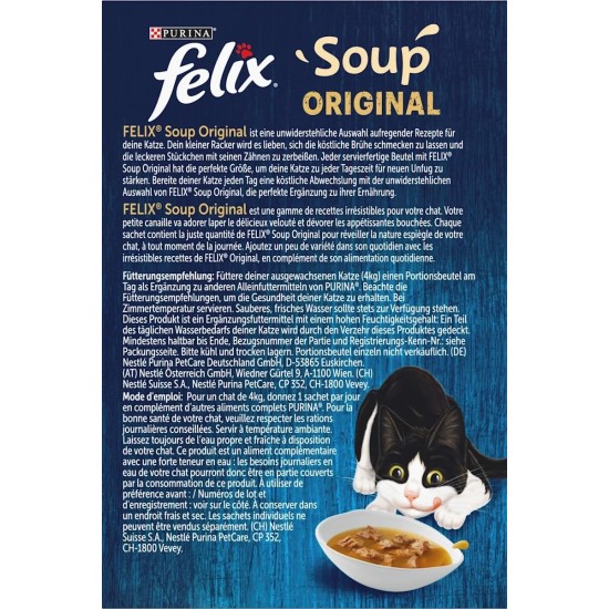 Felix Soup, Clear Soup for Cats with Delicate Pieces, Variety Mix, Pack of 8 (8 x 6 Bags of 48 g) Felix Soup, Clear Soup for Cats with Delicate Pieces, Variety Mix, Pack of 8 (8 x 6 Bags of 48 g)