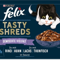 Felix Tasty Shreds Wet Cat Food in Sauce, Variety of Flavours, Pack of 6 (6 x 10 x 80 g) Felix Tasty Shreds Wet Cat Food in Sauce, Variety of Flavours, Pack of 6 (6 x 10 x 80 g)
