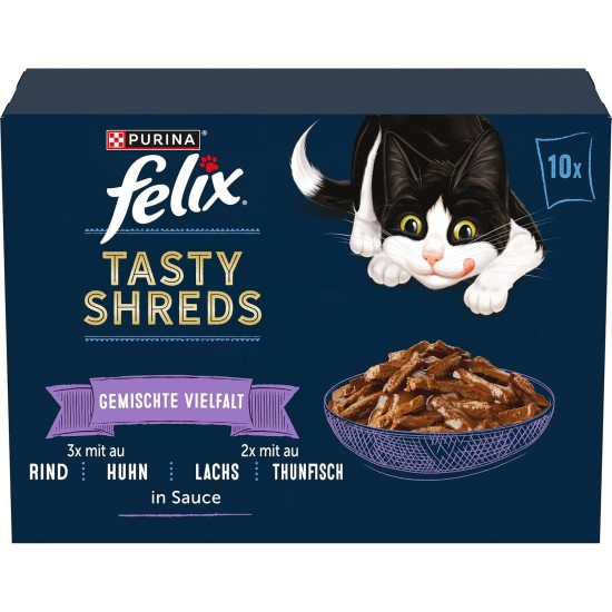 Felix Tasty Shreds Wet Cat Food in Sauce, Variety of Flavours, Pack of 6 (6 x 10 x 80 g) Felix Tasty Shreds Wet Cat Food in Sauce, Variety of Flavours, Pack of 6 (6 x 10 x 80 g)