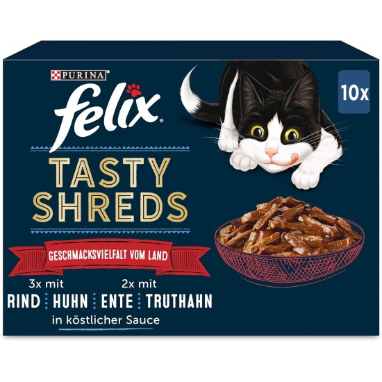 Felix Tasty Shreds Wet Cat Food in Sauce, Variety of Flavours, Pack of 6 (6 x 10 x 80 g) Felix Tasty Shreds Wet Cat Food in Sauce, Variety of Flavours, Pack of 6 (6 x 10 x 80 g)