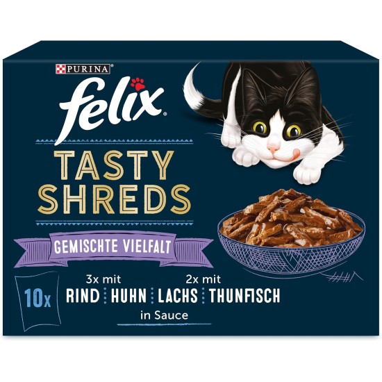 Felix Tasty Shreds Wet Cat Food in Sauce, Variety of Flavours, Pack of 6 (6 x 10 x 80 g) Felix Tasty Shreds Wet Cat Food in Sauce, Variety of Flavours, Pack of 6 (6 x 10 x 80 g)