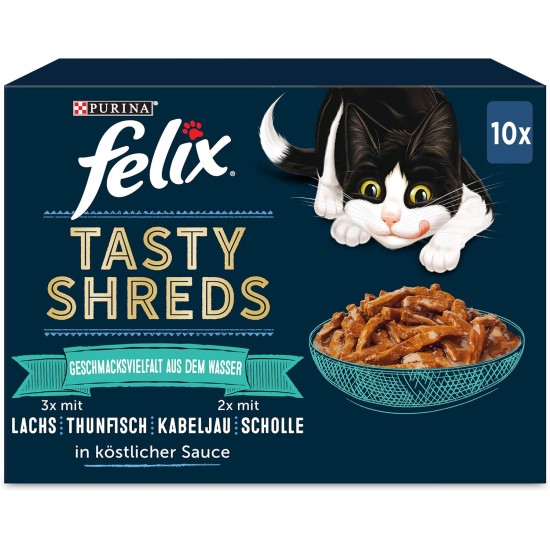 Felix Tasty Shreds Wet Cat Food in Sauce, Variety of Flavours, Pack of 6 (6 x 10 x 80 g) Felix Tasty Shreds Wet Cat Food in Sauce, Variety of Flavours, Pack of 6 (6 x 10 x 80 g)