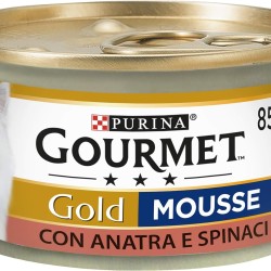 GOURMET Gold Wet Food for Adults Cats Mousse with Duck and Spinach, 24 x 85g Tubs