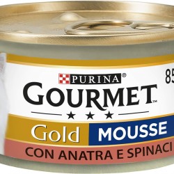 GOURMET Gold Wet Food for Adults Cats Mousse with Duck and Spinach, 24 x 85g Tubs