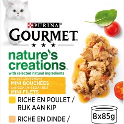 GOURMET Natures Creations Adult Cat Mini Appetizers with Selected Natural Ingredients with Meat: Chicken, Turkey 12 Pieces (8 x 85 g) GOURMET Natures Creations Adult Cat Mini Appetizers with Selected Natural Ingredients with Meat: Chicken, Turkey 12 Pieces (8 x 85 g)