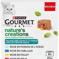 GOURMET Nature's Creations Cat Muslin Heart in Sauce Chicken Carrot Beef Tomato Ocean Fish Spinach Panake Cod 8 x 85g GOURMET Nature's Creations Cat Muslin Heart in Sauce Chicken Carrot Beef Tomato Ocean Fish Spinach Panake Cod 8 x 85g