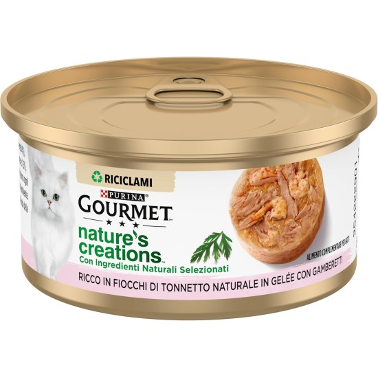 GOURMET Nature's Creations Natural Tonnet Flakes from Jelly with Shrimp Supplement for Adult Cats, 70 g Tin GOURMET Nature's Creations Natural Tonnet Flakes from Jelly with Shrimp Supplement for Adult Cats, 70 g Tin