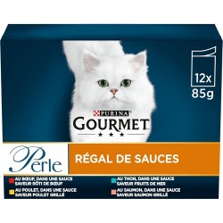 GOURMET Perle Sauce Rack Adult Cat Beef, Chicken, Tuna, Salmon, 12 x 85 g, Fresh Bag (Packaging May Vary) GOURMET Perle Sauce Rack Adult Cat Beef, Chicken, Tuna, Salmon, 12 x 85 g, Fresh Bag (Packaging May Vary)