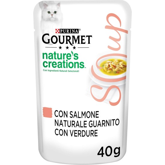 Gourmet 32 x Natural Salmon Garnished with Vegetables 40g Crystal Delicate Cat Soup Stock Gourmet 32 x Natural Salmon Garnished with Vegetables 40g Crystal Delicate Cat Soup Stock