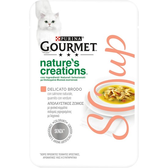 Gourmet 32 x Natural Salmon Garnished with Vegetables 40g Crystal Delicate Cat Soup Stock Gourmet 32 x Natural Salmon Garnished with Vegetables 40g Crystal Delicate Cat Soup Stock
