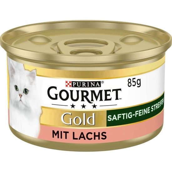 Gourmet Gold Juicy Fine Stripes with Salmon, Wet Cat Food 12 x 85 g Tin Gourmet Gold Juicy Fine Stripes with Salmon, Wet Cat Food 12 x 85 g Tin