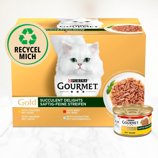 Gourmet Gold Juicy Fine Stripes with Salmon, Wet Cat Food 12 x 85 g Tin Gourmet Gold Juicy Fine Stripes with Salmon, Wet Cat Food 12 x 85 g Tin