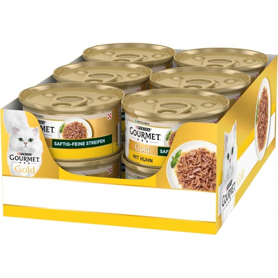 Gourmet Gold Juicy Fine Stripes with Salmon, Wet Cat Food 12 x 85 g Tin Gourmet Gold Juicy Fine Stripes with Salmon, Wet Cat Food 12 x 85 g Tin
