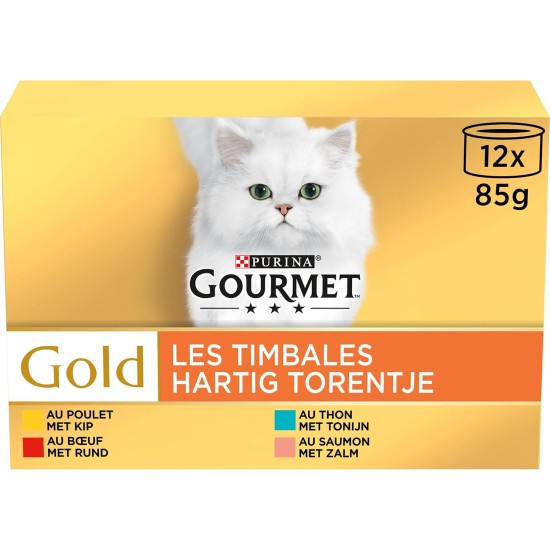 Gourmet Gold Les Timbales Food Multi Varieties Boxes for Adult Cat 12 x 85 g - Pack of 8