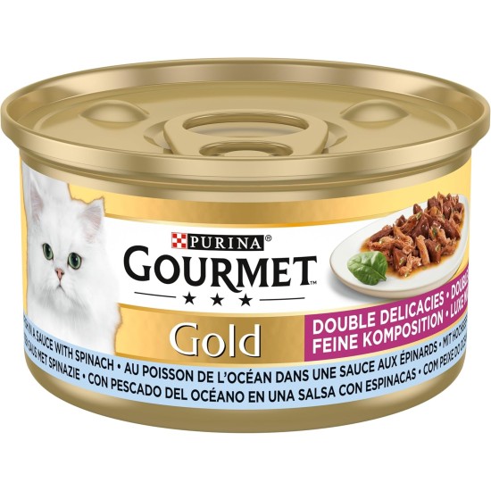 Gourmet Gold Luxe Mix Cat Food, Wet Food with Sea Fish in a Sauce with Spinach, 24 x 85 g, (24 Cans, 2.04 kg) Gourmet Gold Luxe Mix Cat Food, Wet Food with Sea Fish in a Sauce with Spinach, 24 x 85 g, (24 Cans, 2.04 kg)