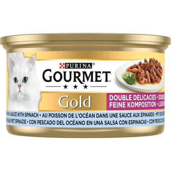 Gourmet Gold Luxe Mix Cat Food, Wet Food with Sea Fish in a Sauce with Spinach, 24 x 85 g, (24 Cans, 2.04 kg) Gourmet Gold Luxe Mix Cat Food, Wet Food with Sea Fish in a Sauce with Spinach, 24 x 85 g, (24 Cans, 2.04 kg)