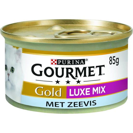 Gourmet Gold Luxe Mix Cat Food, Wet Food with Sea Fish in a Sauce with Spinach, 24 x 85 g, (24 Cans, 2.04 kg) Gourmet Gold Luxe Mix Cat Food, Wet Food with Sea Fish in a Sauce with Spinach, 24 x 85 g, (24 Cans, 2.04 kg)