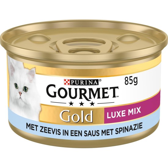 Gourmet Gold Luxe Mix Cat Food, Wet Food with Sea Fish in a Sauce with Spinach, 24 x 85 g, (24 Cans, 2.04 kg) Gourmet Gold Luxe Mix Cat Food, Wet Food with Sea Fish in a Sauce with Spinach, 24 x 85 g, (24 Cans, 2.04 kg)
