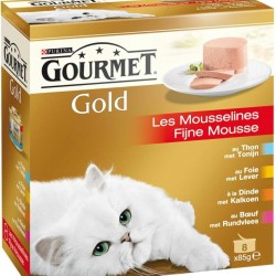 Gourmet Gold Mousse Cat Food, Wet Food with Tuna, Liver, Turkey and Beef - 8 x 85 g - Box of 6 (48 Cans, 4.08 kg)