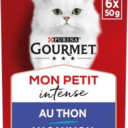 Gourmet MON Petit Intense | Cat | Discrete in Sauce | Tuna, Salmon, Trout | 8 Pieces of 6 x 50 g | Fresh Bags Gourmet MON Petit Intense | Cat | Discrete in Sauce | Tuna, Salmon, Trout | 8 Pieces of 6 x 50 g | Fresh Bags