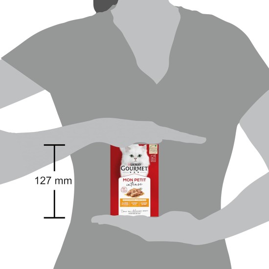 Gourmet MON Petit Intense | Cat | Discrete in Sauce | Tuna, Salmon, Trout | 8 Pieces of 6 x 50 g | Fresh Bags Gourmet MON Petit Intense | Cat | Discrete in Sauce | Tuna, Salmon, Trout | 8 Pieces of 6 x 50 g | Fresh Bags