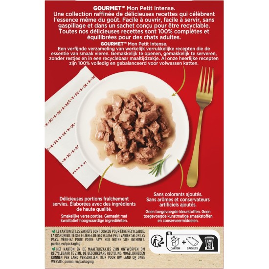 Gourmet MON Petit Intense | Cat | Discrete in Sauce | Tuna, Salmon, Trout | 8 Pieces of 6 x 50 g | Fresh Bags Gourmet MON Petit Intense | Cat | Discrete in Sauce | Tuna, Salmon, Trout | 8 Pieces of 6 x 50 g | Fresh Bags