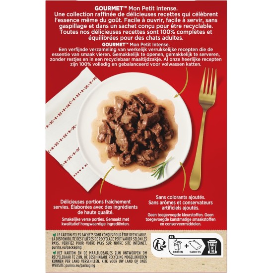 Gourmet MON Petit Intense | Cat | Discrete in Sauce | Tuna, Salmon, Trout | 8 Pieces of 6 x 50 g | Fresh Bags Gourmet MON Petit Intense | Cat | Discrete in Sauce | Tuna, Salmon, Trout | 8 Pieces of 6 x 50 g | Fresh Bags