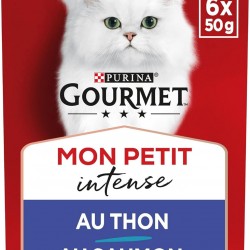 Gourmet MON Petit Intense | Cat | Discrete in Sauce | Tuna, Salmon, Trout | 8 Pieces of 6 x 50 g | Fresh Bags Gourmet MON Petit Intense | Cat | Discrete in Sauce | Tuna, Salmon, Trout | 8 Pieces of 6 x 50 g | Fresh Bags