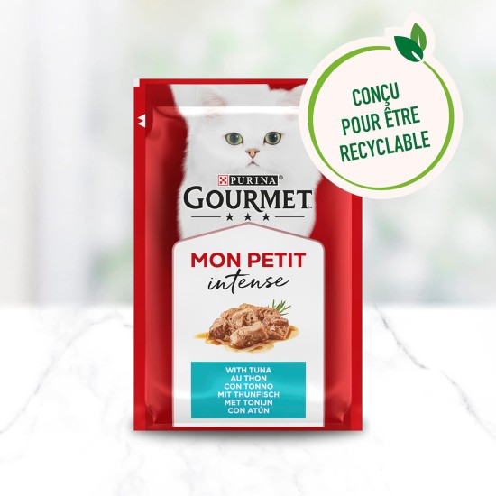 Gourmet MON Petit Intense | Cat | Discrete in Sauce | Tuna, Salmon, Trout | 8 Pieces of 6 x 50 g | Fresh Bags Gourmet MON Petit Intense | Cat | Discrete in Sauce | Tuna, Salmon, Trout | 8 Pieces of 6 x 50 g | Fresh Bags