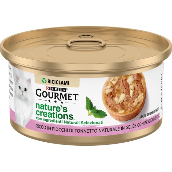 Gourmet Nature's Creations Moist Cat Rich in Natural Tuna Flakes and White Fish in Jelly, 24 x 70g Tubs Gourmet Nature's Creations Moist Cat Rich in Natural Tuna Flakes and White Fish in Jelly, 24 x 70g Tubs