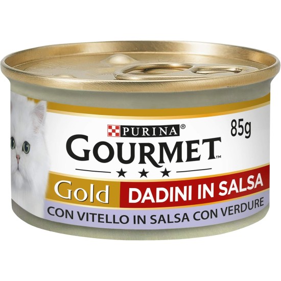 Gourmet Purina Gold Moisture Cat Cubes in Sauce with Calfskin Sauce with Vegetables - 24 Cans of 85 g per Pack (24 x 85 g) Gourmet Purina Gold Moisture Cat Cubes in Sauce with Calfskin Sauce with Vegetables - 24 Cans of 85 g per Pack (24 x 85 g)