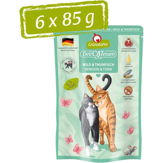 GranataPet DeliCatessen Turkey & Pheasant, Wet Food for Cats, Cat Feed for Gourmands, Grain-Free Feed & No Added Sugar, 6 x 85 g GranataPet DeliCatessen Turkey & Pheasant, Wet Food for Cats, Cat Feed for Gourmands, Grain-Free Feed & No Added Sugar, 6 x 85 g
