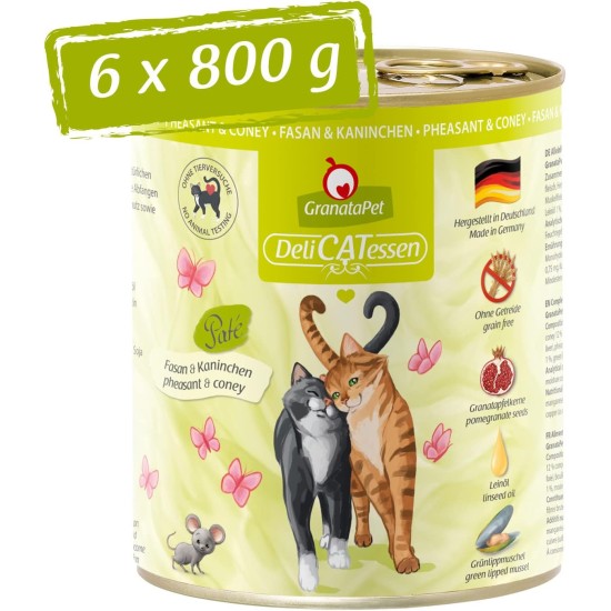GranataPet DeliCatessen Turkey & Pheasant, Wet Food for Cats, Cat Feed for Gourmands, Grain-Free Feed & No Added Sugar, 6 x 85 g GranataPet DeliCatessen Turkey & Pheasant, Wet Food for Cats, Cat Feed for Gourmands, Grain-Free Feed & No Added Sugar, 6 x 85 g