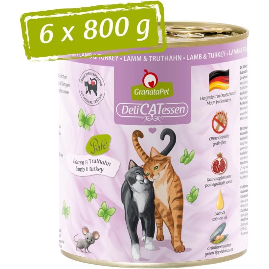 GranataPet DeliCatessen Turkey & Pheasant, Wet Food for Cats, Cat Feed for Gourmands, Grain-Free Feed & No Added Sugar, 6 x 85 g GranataPet DeliCatessen Turkey & Pheasant, Wet Food for Cats, Cat Feed for Gourmands, Grain-Free Feed & No Added Sugar, 6 x 85 g