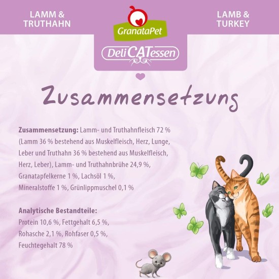 GranataPet DeliCatessen Turkey & Pheasant, Wet Food for Cats, Cat Feed for Gourmands, Grain-Free Feed & No Added Sugar, 6 x 85 g GranataPet DeliCatessen Turkey & Pheasant, Wet Food for Cats, Cat Feed for Gourmands, Grain-Free Feed & No Added Sugar, 6 x 85 g