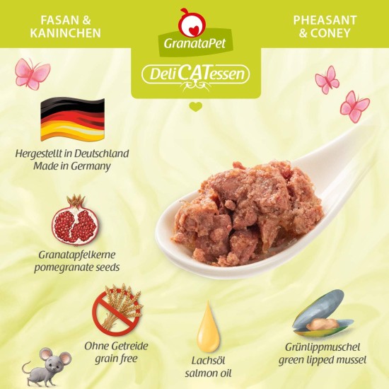 GranataPet DeliCatessen Turkey & Pheasant, Wet Food for Cats, Cat Feed for Gourmands, Grain-Free Feed & No Added Sugar, 6 x 85 g GranataPet DeliCatessen Turkey & Pheasant, Wet Food for Cats, Cat Feed for Gourmands, Grain-Free Feed & No Added Sugar, 6 x 85 g