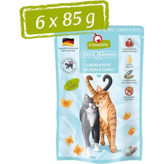 GranataPet DeliCatessen Turkey & Pheasant, Wet Food for Cats, Cat Feed for Gourmands, Grain-Free Feed & No Added Sugar, 6 x 85 g GranataPet DeliCatessen Turkey & Pheasant, Wet Food for Cats, Cat Feed for Gourmands, Grain-Free Feed & No Added Sugar, 6 x 85 g